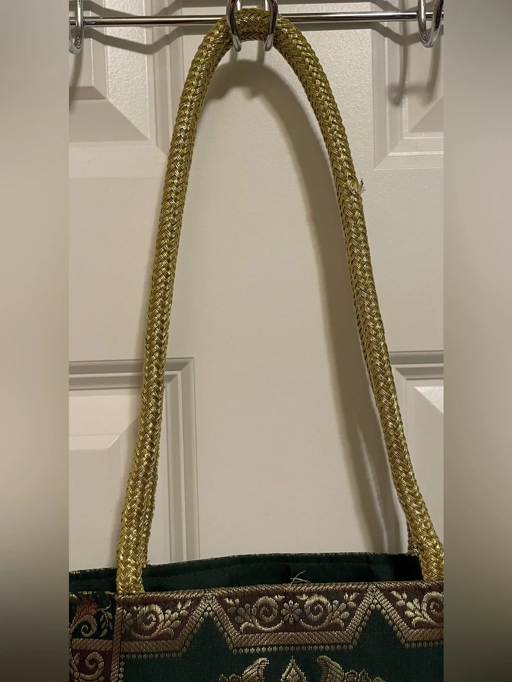 Unused Thai Silk Brocade Elephant Tote Bag Gold Metallic
